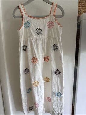 ZARA 3T White Cotton Embroidered Flower Jumpsuit